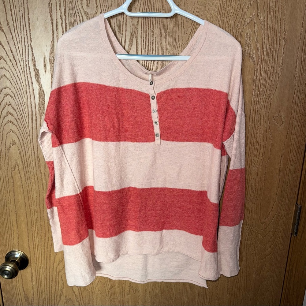 Free People Pink and Cream Striped Button Down Shirt